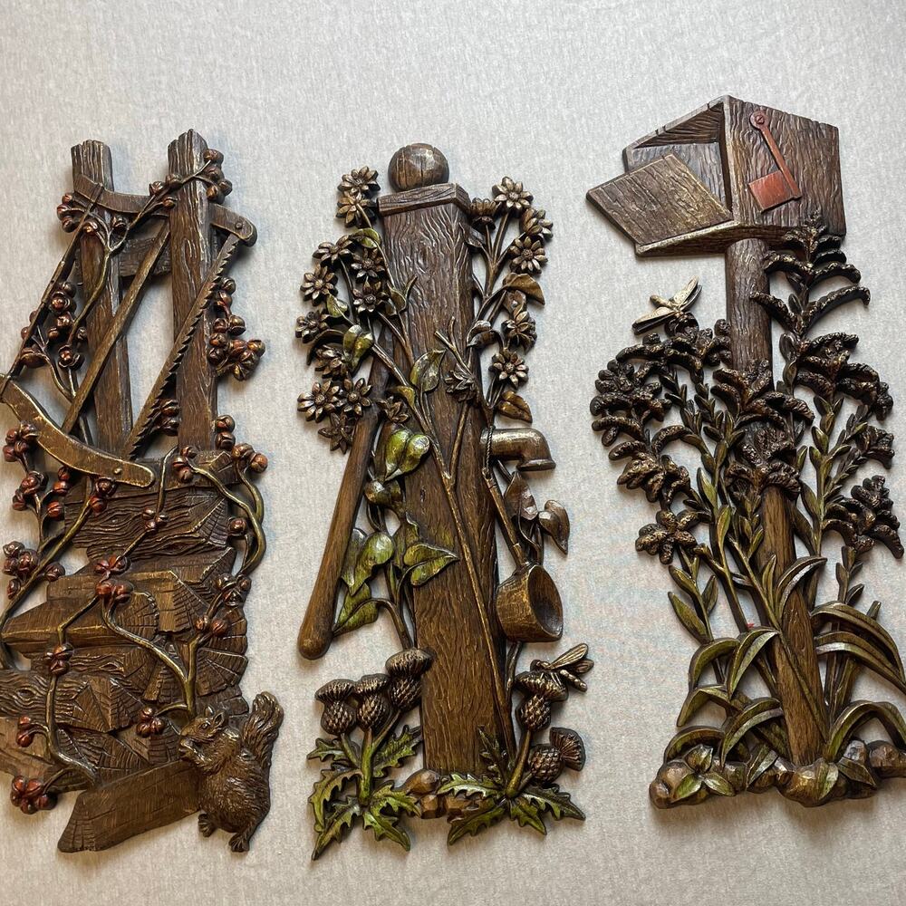 Vintage MCM Burwood Water Pump Mailbox Wall Plaques 1972 Set of 3 Garden Outdoor